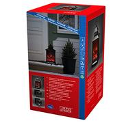 Lanterne LED, grande cheminée, minuteur de 8 heures, fonctionnement sur transformateur et batterie, 6 diodes blanc chaud, transformateur extérieur 4,5 V / fonctionnement à piles, 0,6 W, câble noir, batterie : 3 x C 1,5 V (non incluse).