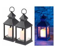 Lanterne LED - Lunartec - Noir - Effet flamme vacillante - Lot de 2 - Minuteur intégré