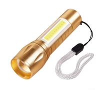 Lanterne LED rechargeable par USB, 350 lumens, lampe de poche latérale COB pour camping et randonnée, projecteur à zoom réglable, lumière extérieure légère en alliage d'aluminium (noir)