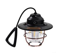 Lanterne LED rétro rechargeable par USB avec luminosité réglable pour camping, rassemblements en plein air, construction en fer, design suspendu (noir)