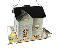 Lanterne mangeoire pour oiseaux en métal - Distributeur de nourriture à suspendre - Lumière solaire - Décoration de jardin durable - Design résistant aux intempéries - Accessoire pour jardin, terrasse