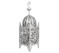 Lanterne marocaine Frane argentée, 51 cm, lanterne orientale faite à la main, en métal, lanterne de jardin et photophore pour bougies, décoration pour salon, terrasse, balcon et entrée