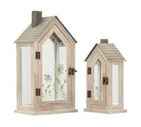 Lot de 2 Lanternes en Bois "Home Flower" 36cm Naturel