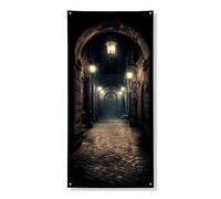 Lanterne médiévale décorative pour porte, scène de rue gothique sombre, décoration de porte d'entrée, fournitures d'intérieur et d'extérieur, fournitures de festival d'Halloween, 91,4 x 183 cm