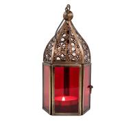 Lanterne Meena 16 cm - Verre Rouge - Noir et Couleur cuivre - avec Petite Porte