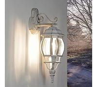 Lanterne murale en verre et aluminium blanc doré IP44 Terrasse Porte d'entrée P:24,5 cm E27 Lampe extérieure rustique de style campagnard Carport Jardin BREST
