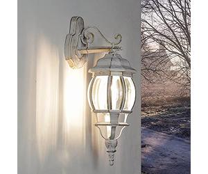Lanterne murale en verre et aluminium blanc doré IP44 Terrasse Porte d'entrée P:24,5 cm E27 Lampe extérieure rustique de style campagnard Carport Jardin BREST