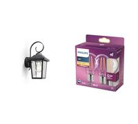 Lanterne murale vintage Philips myGarden Buzzard, pour l'extérieur, la maison & Philips ampoule LED Standard E27 60W Blanc Chaud Claire, Verre, Lot de 2