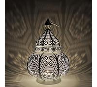 Lanterne orientale Marrakech Maha blanche 28 cm, métal, blanc, dessus de table, fabriqué à la main
