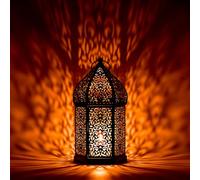 Lanterne orientale Marrakech Yashar en métal doré élégant 27 cm - Photophore marocain moderne comme décoration élégante pour balcon, jardin ou salon