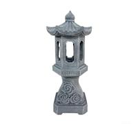 Lanterne pagode solaire en résine grise - 32 cm - Décoration de jardin asiatique - Étanche - Lumière solaire - Flamme vacillante - LED pour lanterne solaire - Pour terrasse - Lampe solaire - 32 cm