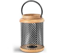 Lanterne Porte-Bougie en Bois et métal Naturel et Noir 19 x 19 x 28 cm