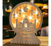 Lanterne Ramadan Decoration Eid Mubarak Bois,Décoration Ramadan Decoration Table Led à Pile,Décoration Aid Moubarak Lampe Gravure étoiles Lune Château Chambre Décoration Balcon Cadeaux Musulmans