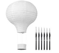 Lanterne ronde en papier de 30 cm avec 1 set de pinceaux noirs brillants - Lanterne en papier blanc - Lampion montgolfière - Décoration - Abat-jour pour mariage, fête, anniversaire, fête