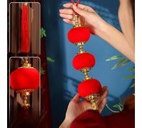 Lanterne rouge du Nouvel An lunaire 2026 avec ornements « Fu » connectés en velours floqué pour une utilisation durable (D)