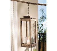 Lanterne "Shabby-Chic" en bois recyclé, hauteur 43 cm, avec photophore en verre, lanterne en bois, lanterne de jardin extérieure, lanterne à suspendre