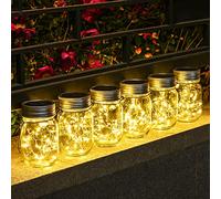 Lanterne solaire 6 pièces verre solaire Lanterne solaire d'extérieur, suspendue, lumière chaude, verre LED, lampes de table pour jardin, terrasse, balcon, blanc chaud