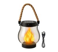 Lanterne solaire à flamme clignotante - Lumière suspendue imperméable pour extérieur, style lampe vintage rechargeable par USB, décoration de maison hantée d'Halloween, décoration de patio de J