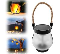 Lanterne solaire à flamme, lampes solaires d'extérieur avec effets de flamme, 1500 mAh, charge solaire et USB rechargeable, étanche, pour extérieur, balcon, cour