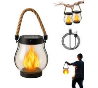 Lanterne solaire à flammes dansantes pour l'extérieur, rechargeable 2 en 1 par énergie solaire et USB 1500 mAh Effets de flammes réalistes, étanche IP65, à suspendre ou à poser pour l'extérieur