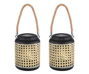 Lanterne solaire à LED Décoration de jardin Lampe solaire aspect bambou Lampe de terrasse Lampadaire Suspension, DxH 12x 30 cm, lot de 2