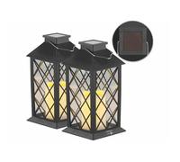 Lanterne solaire avec bougie LED effet flamme - LUNARTEC - Lot de 2 - Blanc - Noir - Contemporain - Design
