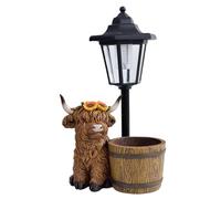 Lanterne solaire avec jardinière - Lampe de jardin alimentée en forme de vache, jardinière décorative en statue d'animal, sculpture extérieure résistante aux intempéries, ornement de cour LED automati