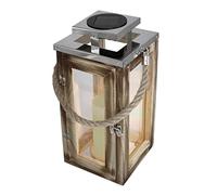 Lumisky Lanterne solaire OAKY Effet bougie LED blanc chaud en bois H28 cm