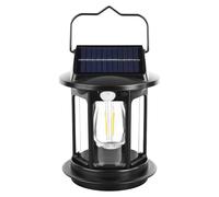 Lanterne solaire de camping - Lampe de tente portable LED + mèche en tungstène - Lampes de tente suspendues | 4 modes d'éclairage, détecteur de mouvement 3-5 m | USB-C et solaire rechargeable |