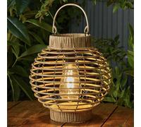 Lanterne solaire de jardin à suspendre en terre cuite marron de 23 cm - Lumière LED extérieure avec filament - Imitation osier, lueur blanche chaude - IP44 résistante