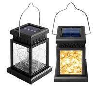 Lanterne solaire de jardin suspendue : WIYETY Lot de 2 lampes solaires de forme carrée, éclairage extérieur blanc chaud, lumière LED pour décoration extérieure fêtes de jardin, terrasse, jardin et