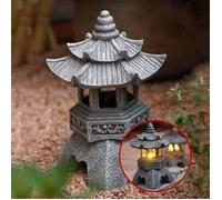Lanterne solaire de pagode japonaise - MICH - Résine durable - Résistant aux UV - 26x14x14 cm - Ambre