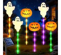 Lanterne solaire décorative pour Halloween - Lampe solaire LED - Citrouille - Décoration d'extérieur - IP65 - Éclairage étanche - Avec piquet pour l'extérieur, fête, pelouse (D)