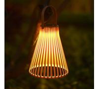 Lanterne solaire d'extérieur en bambou tissé à suspendre - Lanterne solaire portable pour jardin, terrasse, table à manger