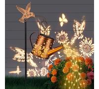 Lanterne solaire d'extérieur étanche en métal tournesol et papillon, arrosoir pour jardin, cour, patio, allée, cadeau d'anniversaire pour femme, maman, grand-mère - avec poteau de sol