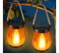 Lanterne Solaire D'ExtéRieur Flamme Dansante,Lanternes Led Suspendues Pour Jardin,Brasero Portable,éTanche Avec 2 Modes,Recharge Usb Et Solaire(2)