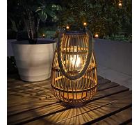 BUARO8AGA Grande lanterne solaire d'extérieur étanche en rotin avec poignée rustique à suspendre ou lampe de table pour clôture, porche, jardin, cour, décoration de mariage