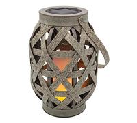 Lanterne solaire effet flamme vannerie tressée LED blanc chaud CROSS H41cm