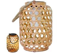 Lanterne Solaire en Bambou Tissé Naturel (1 Pièce), Faite à la Main, Style Chinois à Vent, Suspendue, Pour Cour/Jardin YYV