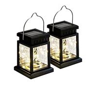 Lanterne Solaire en Verre - 20 LED, Guirlande Lumineuse de 2 m - Blanc Chaud - Avec Batterie - 2 Verres Dans le Kit - Lampe de Jardin (2 Lanternes Avec Bandes LED)
