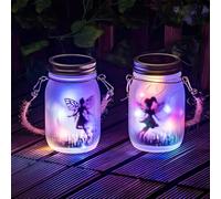 Lanterne Solaire Exterieur,2 Pièces Lampe Solaire Suspendue,Fée de Papillon Dans un Bocal,LED étanche Lampe de Jardin Solaire,Étanche IP44,Pour Jardin, Intérieur et Extérieur Décoration(Blanc Chaud)