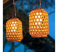 Lanterne Solaire Exterieur Jardin,Lanterne Solaire en Rotin Imperméable de Style Bohème,Lampe Solaire Exterieur Suspendue und Debout,Lanterne Exterieur pour Terrasse Pelouse Balcon Cour