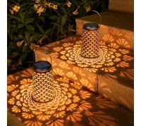 Lanterne Solaire Exterieur Jardin, Moman Decorative à Suspendre avec Lumière Froide/Chaude Lampe Solaires IP55 Étanche Rétro Métal (Coquille), Lanterne-Solaire-Exterieur-Jardin-Lampe