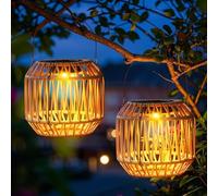Lanterne Solaire Exterieur, Led Lampe Solaire Exterieur Decorative,Decoration Jardin Exterieur Suspendue,Tissage De Rotin Fait à La Main ArtDéCoLampe PourJardincourterrassedéCoration Lumineuse (X 2)