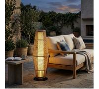 Lanterne Solaire Extérieure en Résine Tressée avec Capteur de Lumière, pour Jardin Patio, 26x26x68cm, Sable