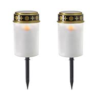 Lanterne Solaire Funeraire LED, Lanterne Funéraire pour Cimetière avec Effet de Flammes, Etanche Lumières Décoratives pour Prière Sacrificielle Rituelle de Cimetière 2Pièces (blanc,avec enjeux)