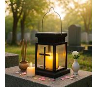 Lanterne Solaire Funeraire RéSistante Aux IntempéRies,Lanterne Solaire Exterieur, En MéTal Noir - Avec Bougies Led Pour L'ExtéRieur Avec Bougies Led Pour FunéRaire - Deuil