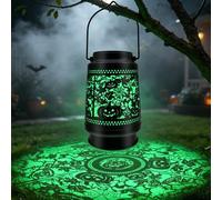 Lanterne Solaire Halloween à Citrouille Projection Lumineuse Verte IP55 | Étanche en Métal Solaires de Jardin, Suspendue ou Posable Décoration Extérieure pour Jardin Balcon Terrasse Soirée Halloween