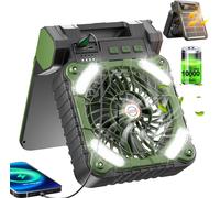 Lanterne Solaire Led Aste Portable,Ventilateur De Camping 62,4 Vitesses,Vent Injuste,Ventilateur Pliant À 90 °,Gér10000 Mah - Vert