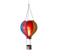 Lanterne solaire LED au design montgolfière avec éclairage effet flamme | 12 lumières blanches chaudes | Lampe solaire à suspendre | Chaîne en métal incluse | Hauteur totale : environ 38 cm (S